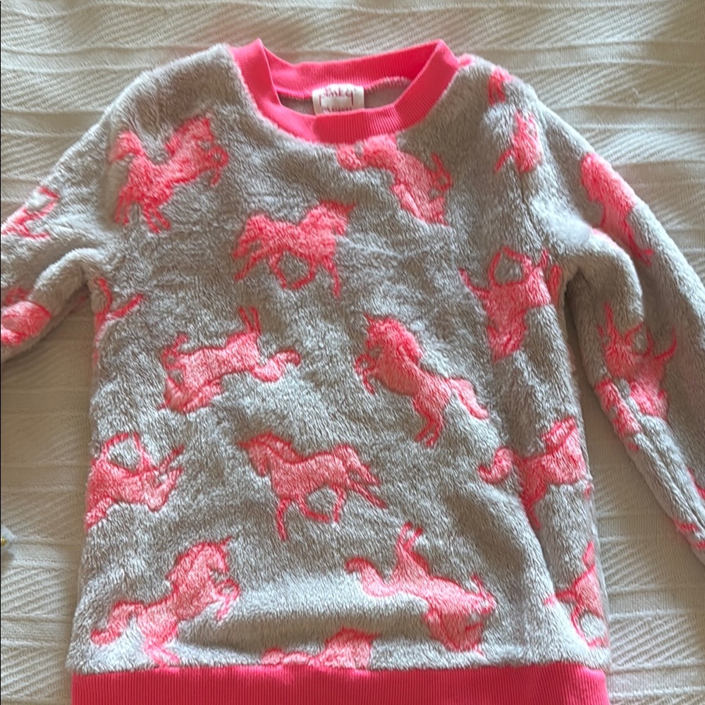 Kids Fuzzy Pink Horse Sweater